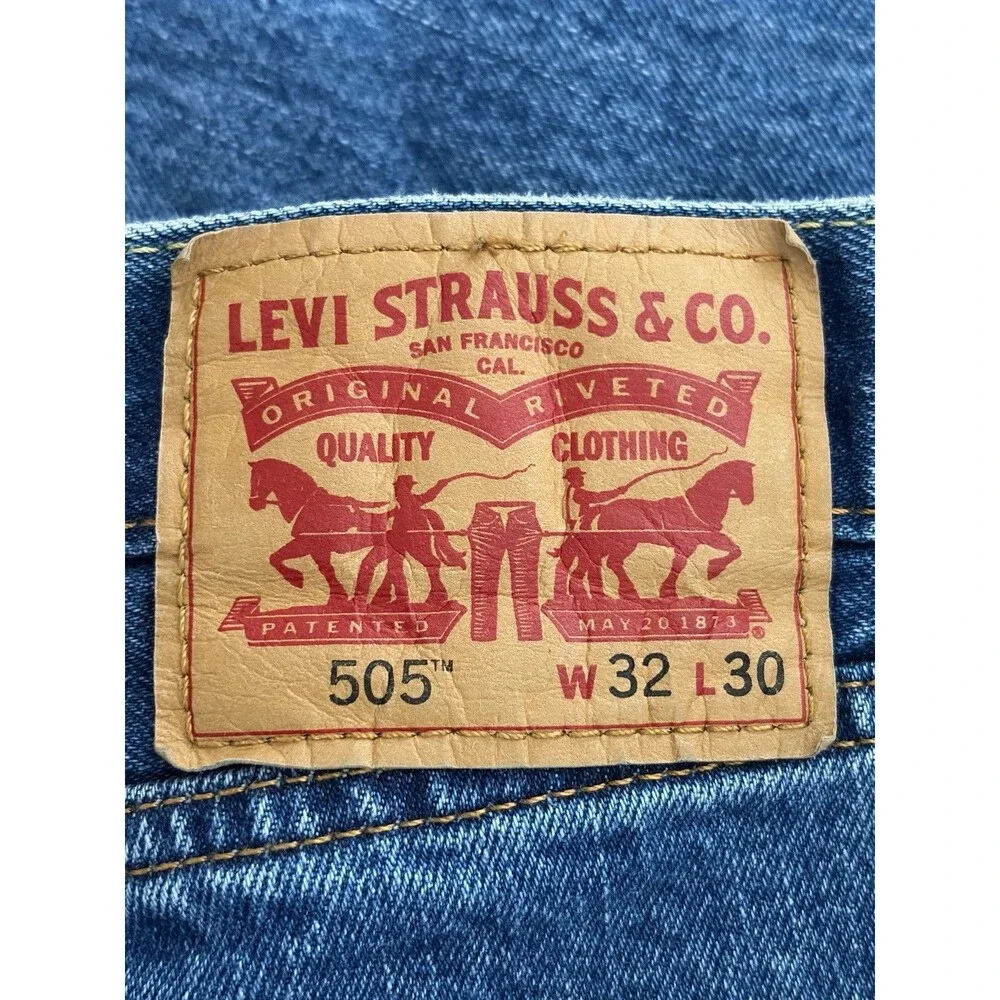 Levis 505 Jeans Mens 32x30 Straight Leg Regular Fit Dark Wash 100% Cotton Cowboy - Picture 6 of 14